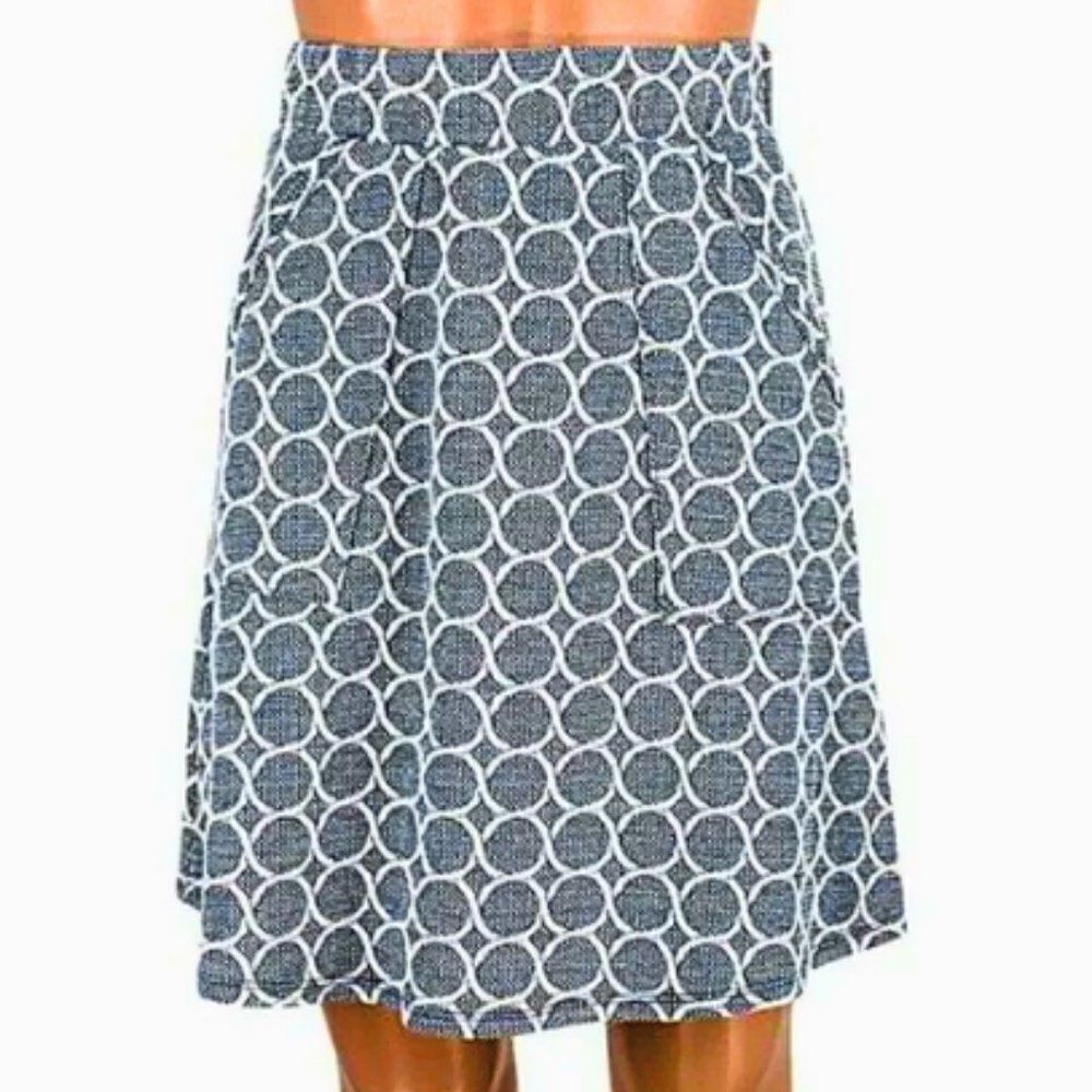 Skirt A-Line Above Knee Elastic Waist Pockets Stretchy Knit Blue & White Size S